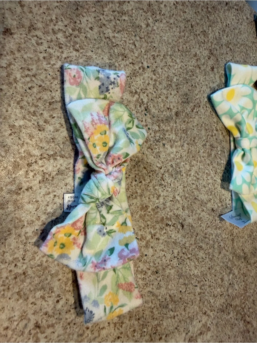 Baby Assorted Floral Bow Headbands Set  of 5 - Pastel Yellow, Green & Mint